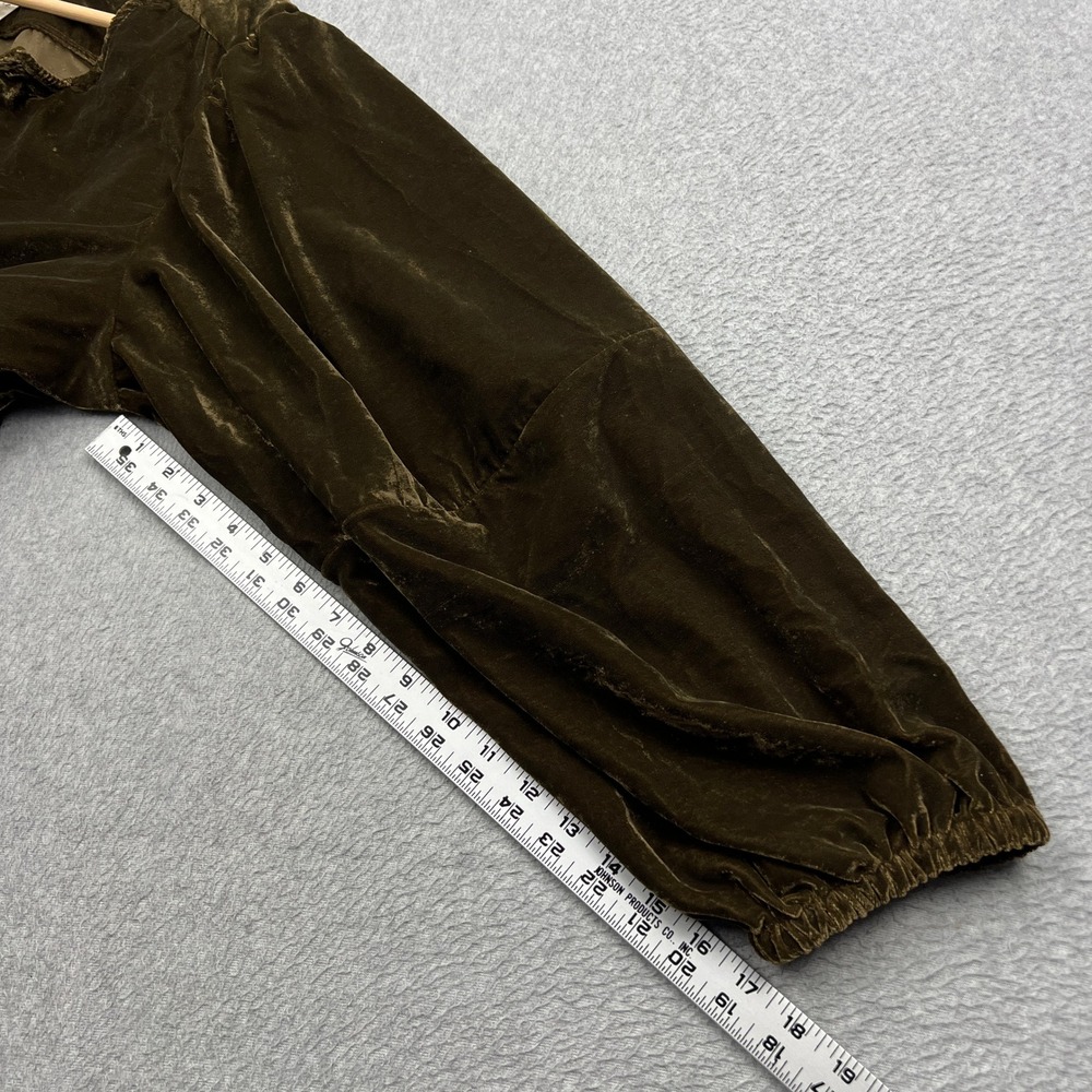 NEW Free People Brunch Babe Velvet Blouse Women Large Brown Bear Tie Front Boho - Picture 6 of 12